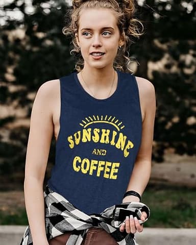 Tank Tops for Women Summer Sunshine and Coffee Graphic T-Shirts Sleeveless Casual Ladies Loose Tunic Blouse(Sunshine Deep Blue, L) - Image 2