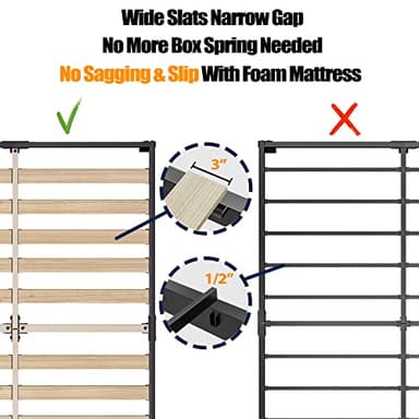 ZIYOO Full Size Bed Frame 14 Inches High 3 Inches Wide Wood Slats with 3500 Pounds Support for Foam Mattress, No Box Spring Needed, Underbed Storage Space,Easy Assembly, Noise Free - Image 4