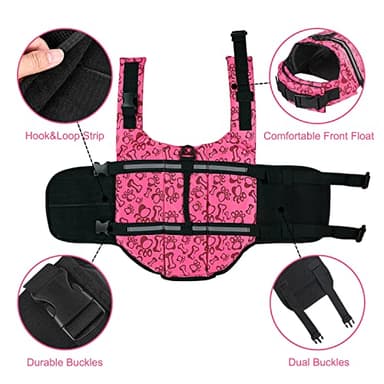 HAOCOO Dog Life Jacket Vest Saver Safety Swimsuit Preserver with Reflective Stripes/Adjustable Belt Dogs Pink Bone,L - Image 4