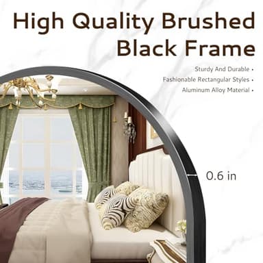 Full Length Mirror, 55x15''Arched Wall Mirror for Bedroom, Long Black Standing Floor Mirror, Full Body Tempered Glass Vanity Mirror with Aluminum Frame for Entryway, Living Room, Bathroom Décor - Image 3