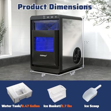 COSTWAY Countertop Nugget Ice Maker, 44 lbs/24H Chewable Sonic Ice Machine w/Self Cleaning, Ready in 6 Mins, Low Noise, Pull-Out Water Tank & Touch Control Panel for Home, Bar, Kitchen, RV - Image 9