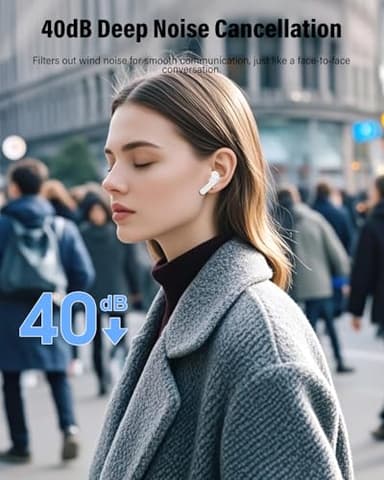 Wireless Earbuds, Bluetooth 5.4 Headphones Bass Stereo, Ear Buds with Noise Cancelling Mic, IP7 Waterproof in Ear Earphones, 36H LED Display Bluetooth Earbuds for Laptop Pad Phones Sports, White - Image 3