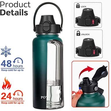 Water Bottle Insulated 32oz 40oz 64oz 128oz Straw Lid Spout Lid & 3 Lids, Leak Proof, Vacuum Insulated,Stainless Steel Water Bottle Wide Mouth for Sports, Gym or Office (Indigo Crush, 32 oz) - Image 2