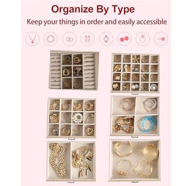 CIIGIO 6 Layer Large Jewelry Boxes With Mirror，Multifunctional 5 Drawers Jewelry Box Organizer with 2 Glass Door for Necklace Organizing (Champagne) - Image 3