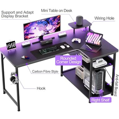 COMHOMA Gaming Desk L Shaped Desk Carbon Fiber Style Computer Desk Compatible with Monitor Arm Storage Shelves Corner Gaming Desk for Home Office Desks Easy to Assemble Adjustable Shelf Height(43.31") - Image 3