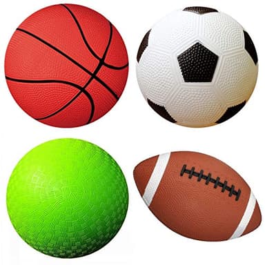 AppleRound 4-Pack Sports Balls for Toddlers & Kids with Pump – 5-Inch Soccer Ball, Basketball, Playground Ball & 6.5-Inch Football – Soft Small Balls for Indoor/Outdoor Play (Ages 2-7) - Image 1