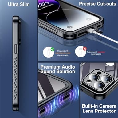 SPIDERCASE for iPhone 14 Pro Case Waterproof, Built-in Lens & Screen Protector, Full Heavy Duty Protection, 12FT Military Shockproof, Dustproof, Anti-Scratched Phone Case,Black/Clear - Image 4