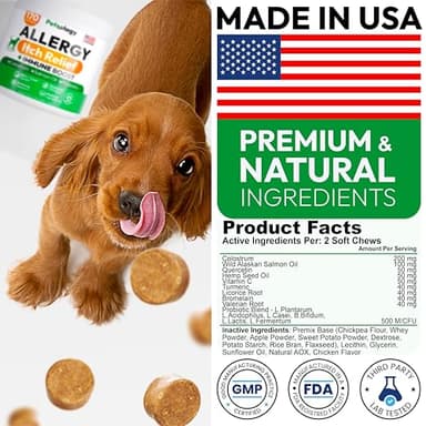 Dog Allergy Relief Chews - 170 Dog Allergy Chews - Itch Relief for Dogs - Omega 3 Fish Oil, Probiotics for Itchy Skin & Hot Spots Allergies, Paw Licking - Dry Skin & Coat Supplement - Immune Health - Image 6