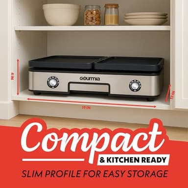 Gourmia 3-in-1 Indoor Grill/Griddle Electric Combo - 250-400°F Adjustable Dual Cooking Zones with Removable Nonstick Reversible Ceramic Plates - Non Toxic Dishwasher Safe Countertop Kitchen Appliances - Image 6