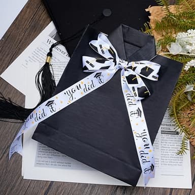 LaRibbons Graduation Ribbon 3 Rolls 1 Inch x 15 Yards TTL, Black and White Gold Congrats Grad Satin Ribbon for Gift Wrapping Class of 2025 Grad Party Decorations DIY Crafts Lei Making - Image 6