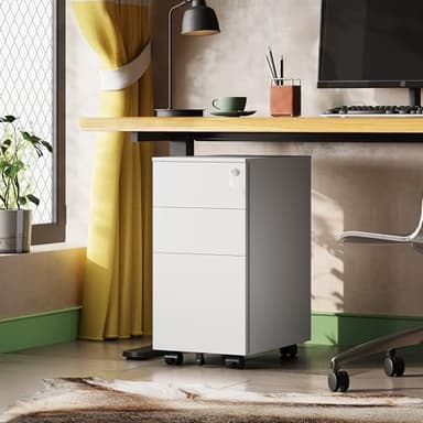 DEVAISE 3-Drawer Steel File Cabinet with Lock, Mobile Vertical White Rolling Metal Filing Cabinet for Home Office Storage, 17.1" D x 11.8" W x 23.6" H - Image 2