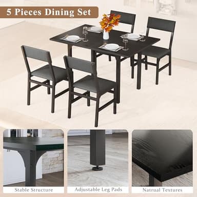 HUAHUU Dining Table Set for 4, Extendable Kitchen Table Cushion Chairs Set of 4, Rectangle Dining Table with Metal Frame & MDF Board, Folding for Small Apartment Saving Space, Black - Image 7