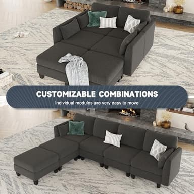 Huatean Home Modular Sectional Sofa, Convertible U Shaped Sofa Couch with High Density Memory Foam, 6 Seat Comfy Modular Sofa Couch for Living Room, Modern U Shaped Sectional Sofa, Dimgrey - Image 4