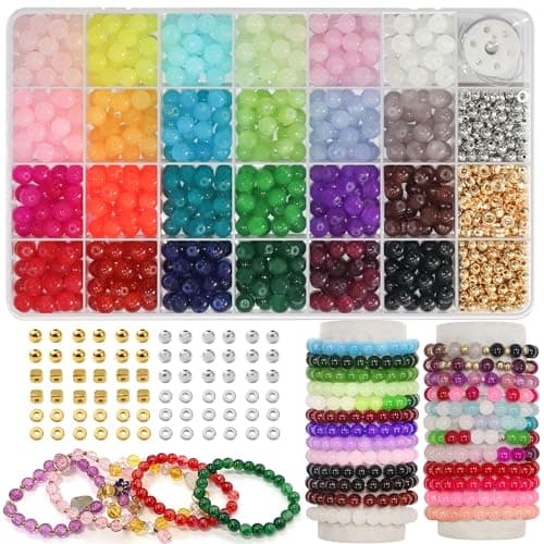 JULIMAIDONG 8mm Glass for Bracelets 1000pcs, 24 Colors Round Crystal Glass Bracelet Making Kit for Jewelry Making Kits Bead DIY Crafts with Spacer Charms Accessories (8mm, 24Color) - Image 1