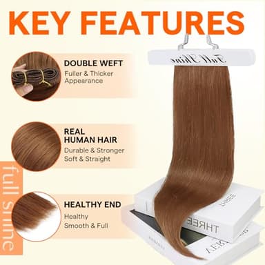 Full Shine Weft Hair Extensions Human Hair Sew In Extensions Copper Hair Remy Hair Extensions Sew In Auburn Straight Hair Weft Extensions Silky Real Hair Weft Hair Extensions 20 Inch 105G - Image 2