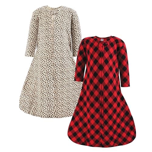 Hudson Baby Unisex Baby Thermal Long Sleeve Sleeping Bag 2pk, Buffalo Plaid Leopard, 6-12 Months - Image 1