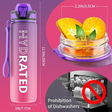 QLUR Water Bottle with Straw, 32oz Motivational Water Bottles with Time Marker to Drink, Tritan BPA Free, 1L Sports Water Bottle with Carry Strap LeakProof for Women Gym Fitness Outdoor (1 Pack) - Image 6