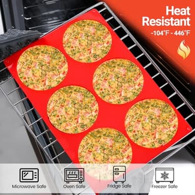 Jumbo Muffin Top Pan, 4 Inch Extra Large Egg Baking Pan for Oven Silicone Molds for Breakfast Sandwiches, English muffins, Whoopie Pies, Corn Bread, Egg bites, 2 Pack Red - Image 6