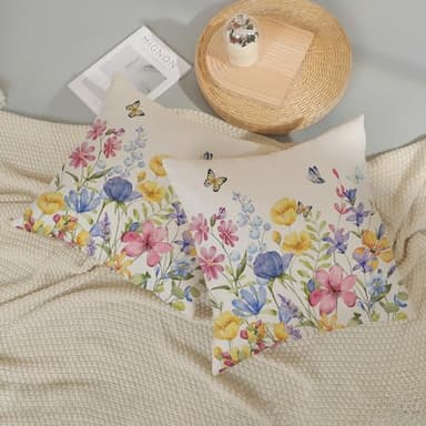 OFIRD Spring Pillow Covers 20x20 Pack of 2 Colorful Floral Butterfly Throw Pillow Covers,Spring Summer Floral Pillowcase Rustic Farmhouse Decorative Linen Cushion Case for Home Sofa Indoor,Outdoor - Image 7