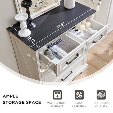 ACCOHOHO Farmhouse 5 Drawer Dresser for Bedroom, 36 Inch Tall Modern Chest of Drawers, Rustic Wood Storgae Organizer with Large Drawers & Bar Handles for Bedroom, Living Room, Hallway, Off White - Image 5