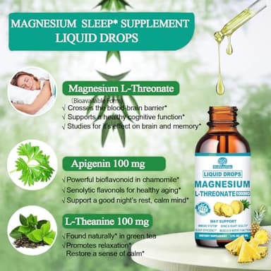 Magnesium L-Threonate Liquid, Triple Sleep Magnesium Threonate w. Apigenin, Theanine, Lemon Balm High Absorption Liquid Magnesium Threonate Supplement for Sleep Memory Calm Brain Nerve Muscle - Image 2