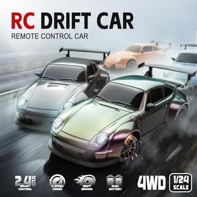 RC Drift Car, 1:24 Scale Remote Control Vehicle with LED Lights, 2.4GHz 20KM/H 4WD High Speed RC Cars, Drifting Tires＆Two Batteries, Racing Sports Toy Idea Gift for Adults Boys Girls and Kids - Image 2
