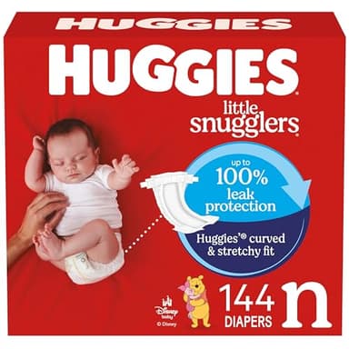 Huggies Size Newborn Diapers, Little Snugglers Baby Diapers, Size Newborn (up to 10 lbs), 144 Count, Packaging May Vary - Image 1