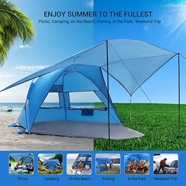 Elegear Beach Tent with 360° Removable Canopy, 4-6 Person Pop Up Sun Shade Shelter, UPF 50+ Automated Installation Double Silver Coating Portable Lightweight Beach Cabana for Beach/Camping/Outdoor - Image 7