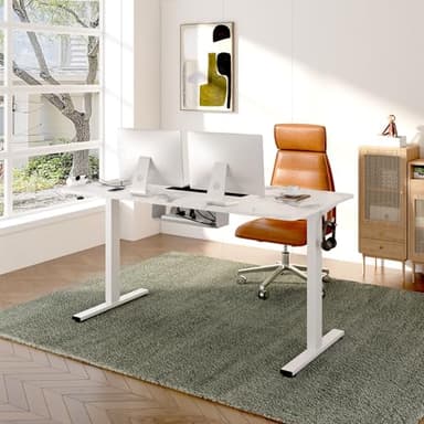 FLEXISPOT EN2 Whole-Piece Standing Desk with Clamp Power Strip, 48 x 30 Electric Stand Up Height Adjustable Desk with Cable Management (White Frame + 48" White Desktop, 2 Packages) - Image 2