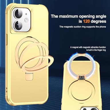 SKYLMW Compatible with iPhone 12 Case & iPhone 12 Pro Case 6.1" with Invisible Magnetic O-Ring Stand [Compatible with Mag-Safe][Great Grip Feeling], Gold - Image 9