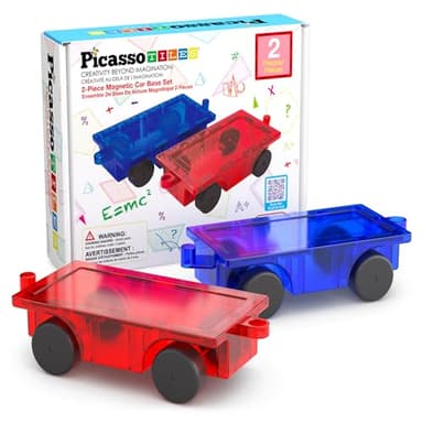 PicassoTiles 2 Piece Car Construction Vehicles Truck Toys for Magnetic Building Blocks Magnet Toy Kit with Sensory Magnets Re-Enforced Hitch & Long Bed Travel Educational Girls Boys Toddlers Ages 3+ - Image 1