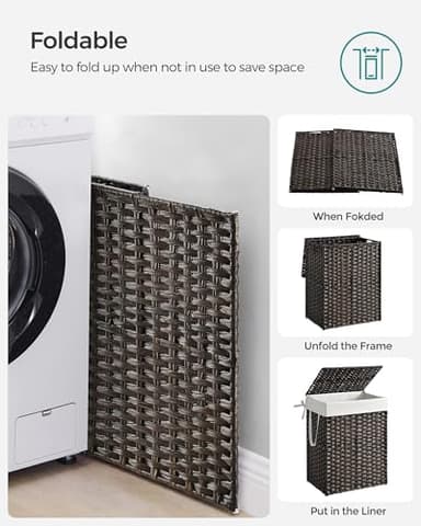 SONGMICS Laundry Hamper with Lid, 23.8 Gallon (90 L) Synthetic Rattan Clothes Laundry Basket with Lid and Handles, Foldable, Removable Liner, Chestnut Brown ULCB051K02 - Image 8