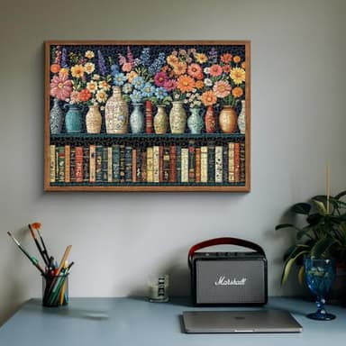 Wildflower Puzzles for Adults 1000 Pieces, PICKFORU Vintage Flower Book Puzzle, Wildflower Pages Jigsaw Puzzle for Book Lover, Floral Art Bookshelf Library Puzzles - Image 2