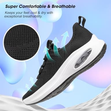 Rollstep Wide Toe Box Shoes Women Extra Wide Width Sneakers Diabetic Air Cushion Road Running Shoes Ultra Light Wide Tennis Sneakers Gym Training Breathable Walking Shoes Black 36 - Image 6