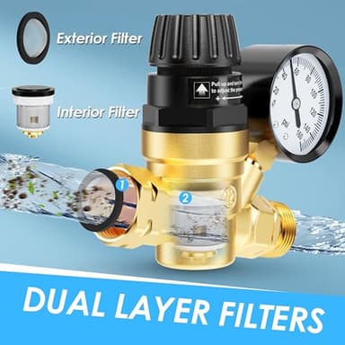 AOLINK RV Water Pressure Regulator Valve, Brass Lead-Free Adjustable Water Pressure Reducer with Gauge and Inlet Filter for RV Camper and Travel Trailer - Image 5