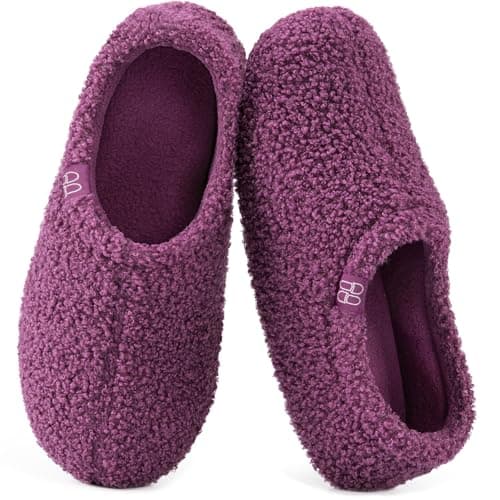 HomeTop Women's Fuzzy Curly Fur Memory Foam Loafer Slippers Bedroom House Shoes with Polar Fleece Lining (7-8, Purple) - Image 1