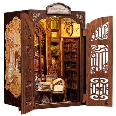 CUTEBEE Book Nook Kit - DIY Miniature House Dollhouse Kit for Adult and Teens, Booknook Bookshelf Decor Alley Model Build with LED Light, Gifts for Family and Friends (Bookshop Memories) - Image 1