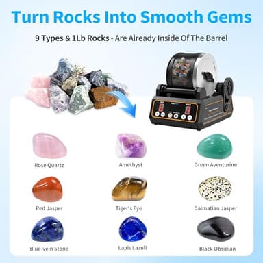 Rock Tumbler Kit, K1 Professional Large 2.5LB Capacity Edition - Memory Function, Digital Timer & Variable Speeds: Create Stunning Gems Full Accessories Included - Image 3