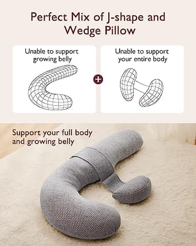 Momcozy Pregnancy Pillows, Original F Shaped, with Air Layer Cover, Grey - Image 4