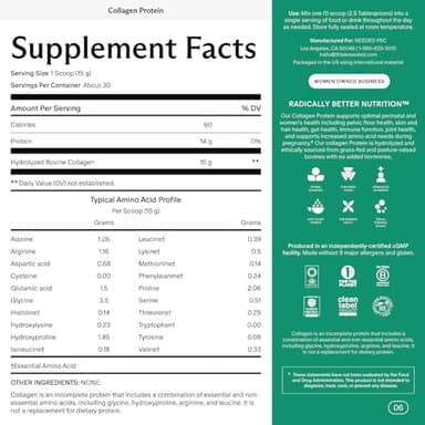 Needed. Hydrolyzed Collagen Protein Powder | Expert-Backed & Clean Sourced | Supports Skin, Hair, Joints | Grass-fed, Pasture-Raised, Hormone-Free | 1lb - Image 2
