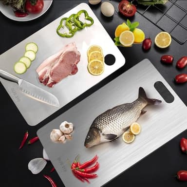 316L Stainless Steel Cutting Boards for kitchen, Katuchef Stainless Steel Chopping Board Non Toxic Food Grade Double Sided Dishwasher Safe Metal Cutting Board Meat Fruit Vegetables(1PC-XXL 12x17.5in) - Image 5