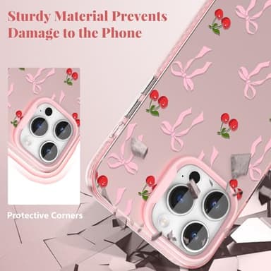 ZTOFERA for iPhone 16 Pro Max Case,Cute Pink Ribbon Bow Tie Planet Star Floral Aesthetic Phone Case,Trendy Slim Hard IMD Shockproof Protective Bumper Phone Cover for Women Girls,Cherry - Image 6