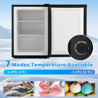 Erivess 2.1 Cu.ft Compact Upright Freezer, Single Door Mini Freezer with Adjustable Thermostat, Removable Shelves, Energy-Saving & Low Noise, Small Freezer for Home/Dorm/Apartment/Office (Black) - Image 4