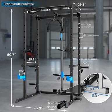 ULTRA FUEGO Power Cage, Multi-Functional Power Rack with J-Hooks, Dip Handles, Landmine Attachment and Optional Cable Pulley System for Home Gym (Power Cage with Pulley System) - Image 7