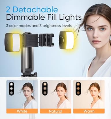 MAGIC JOHN Phone Tripod, Portable Selfie Stick, Pocket Size Tripod for iPhone, Selfie Stick with Wireless Detachable Remote Control & 2 Fill Light for Photograph, Live Streaming, Video Recording - Image 3