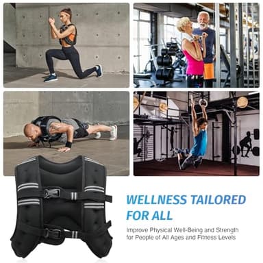 ZELUS Weighted Vest, 6lb/8lb/12lb/16lb/20lb/25lb/30lb Weight Vest with Reflective Stripe for Workout, Strength Training, Running, Fitness, Muscle Building, Weight Loss, Weightlifting, Black(25 lb) - Image 6