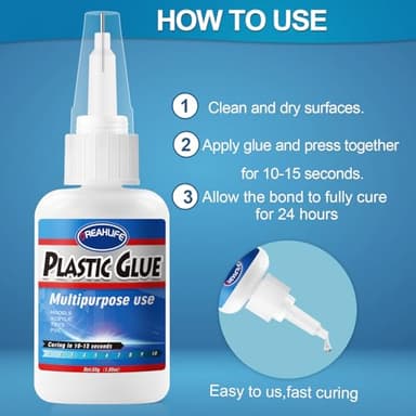 Super Glue for Plastic Repair, 30g Plastic Glue Strong Adhesive, Heavy Duty Glue for Acrylic, PLA, Toys, Car, Acrylic, ABS, PVC, Tube, DIY Kits, Vinyl, Nylon - Image 6