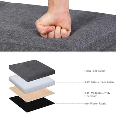 SUPER DEAL Folding Storage Ottoman Bench Foot Rest Storage Chest,15 x 43 x 15 Inches End of Bed Bench with Divider for Living Room Bedroom Entryway, 660 lbs Load Capacity, Linen Fabric, Dark Grey - Image 5