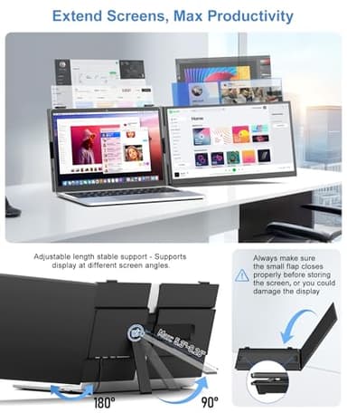 Zerfis Laptop Screen Extender, Ultra-Thin 14" FHD 1080P Portable Monitor for Laptop, 1.3lbs Lightweight Dual Monitor Extender Plug & Play for 13"-17" Laptops, Compatible with Wins/Mac/Android/Chrome - Image 7