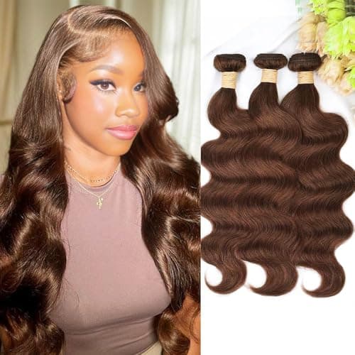 ALLRUN 18 20 22 Inch Brown Human Hair Bundles Body Wave 3 Pcs - 100% Unprocessed Brazilian Virgin Hair Extensions Chocolate Brown Bundles Human Hair 4# Color (12A) - Image 1